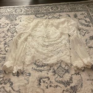 Two Sisters off shoulder white lace top